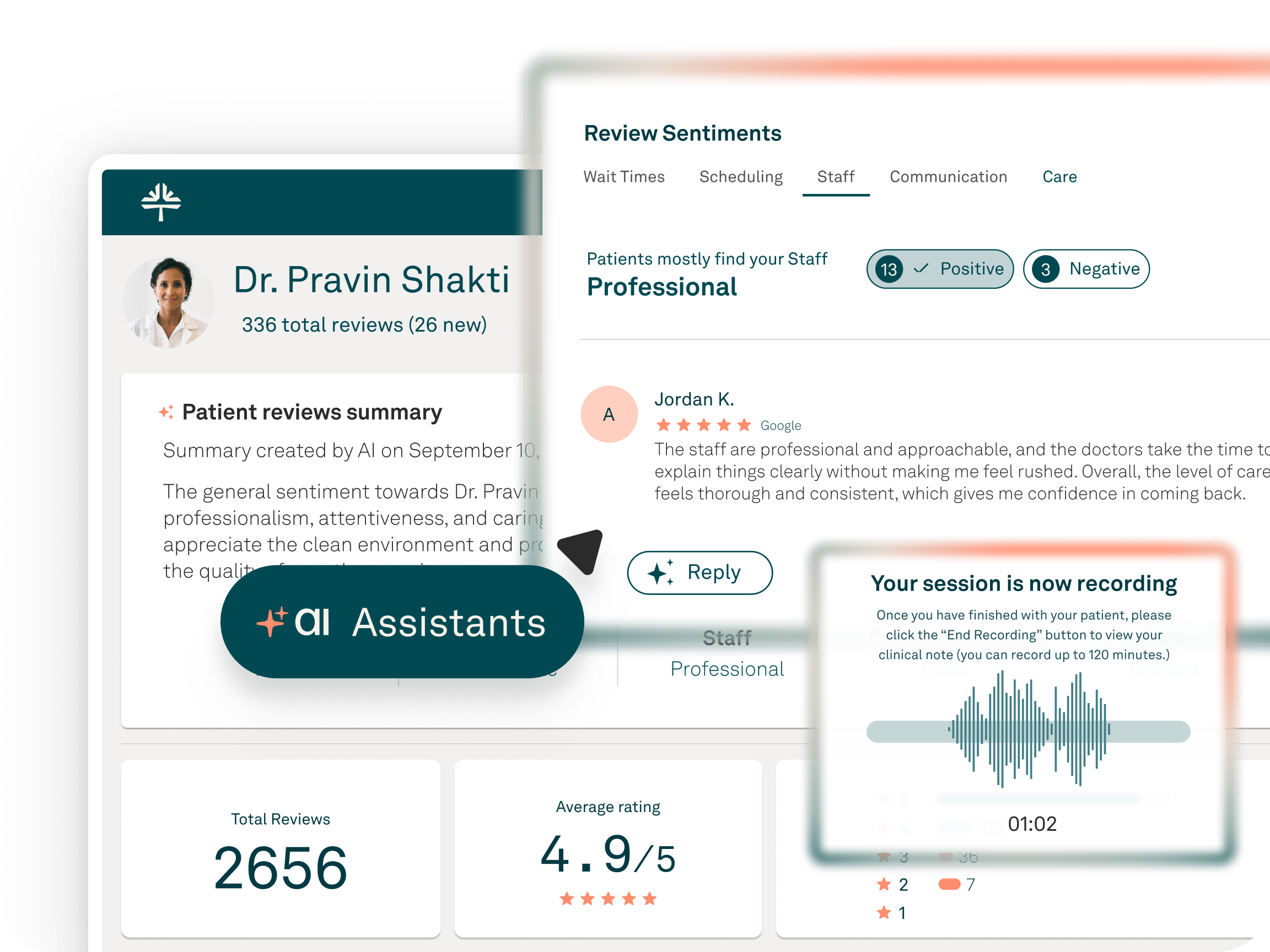 Tebra AI and automation product interface with automated workflow panels.